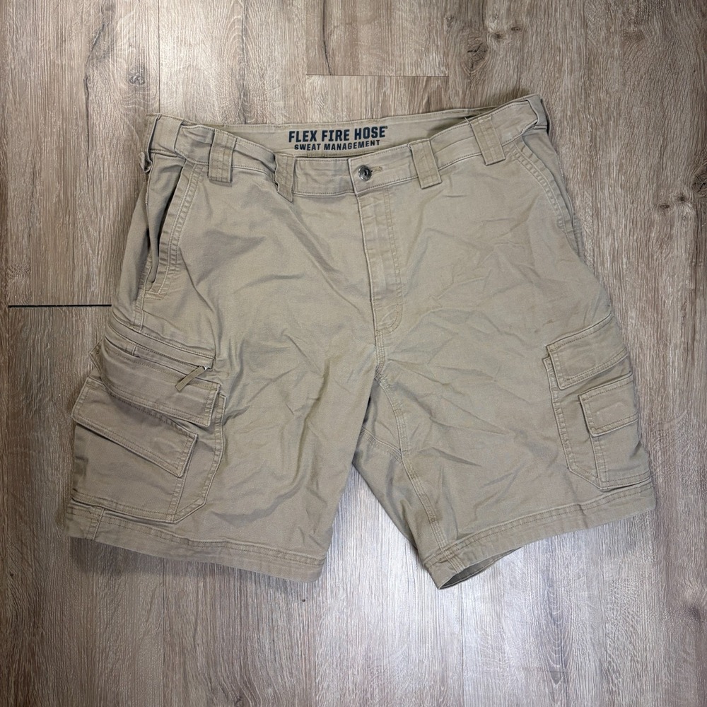 Duluth Flex Fire Hose Cargo 11" Shorts 40 Tan Brown Sweat Management Khaki